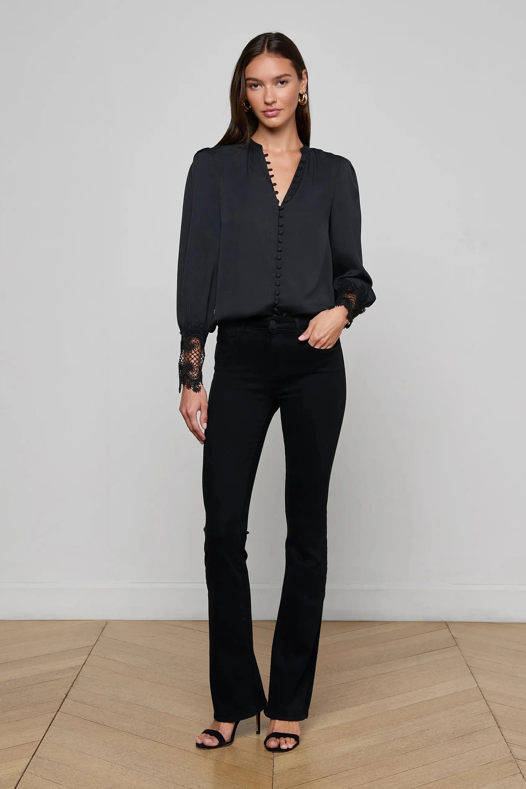 L'Agence Ava Blouse à Revers en Dentelle Noir