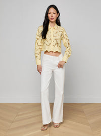 L'Agence Seychelle Cropped Eyelet Blouse Lemon Sorbet