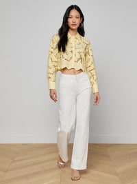 L'Agence Seychelle Cropped Eyelet Blouse Lemon Sorbet
