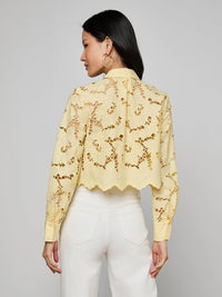 L'Agence Seychelle Cropped Eyelet Blouse Lemon Sorbet
