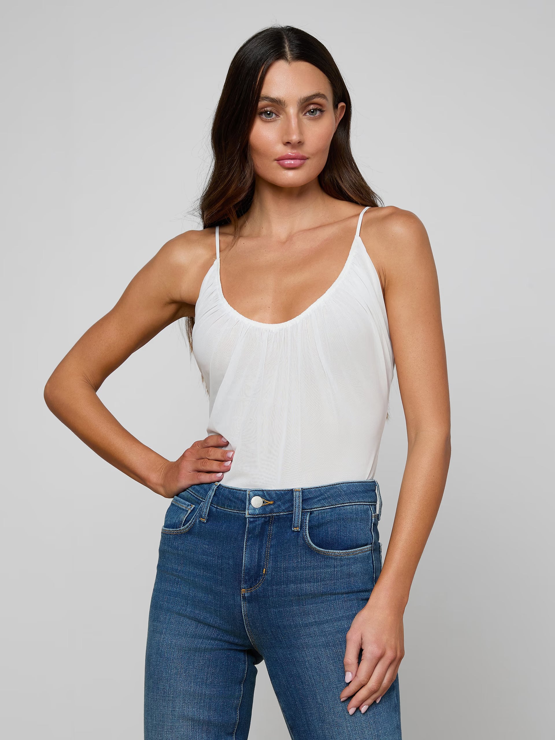 L'Agence Gelina Ruched Bodysuit White