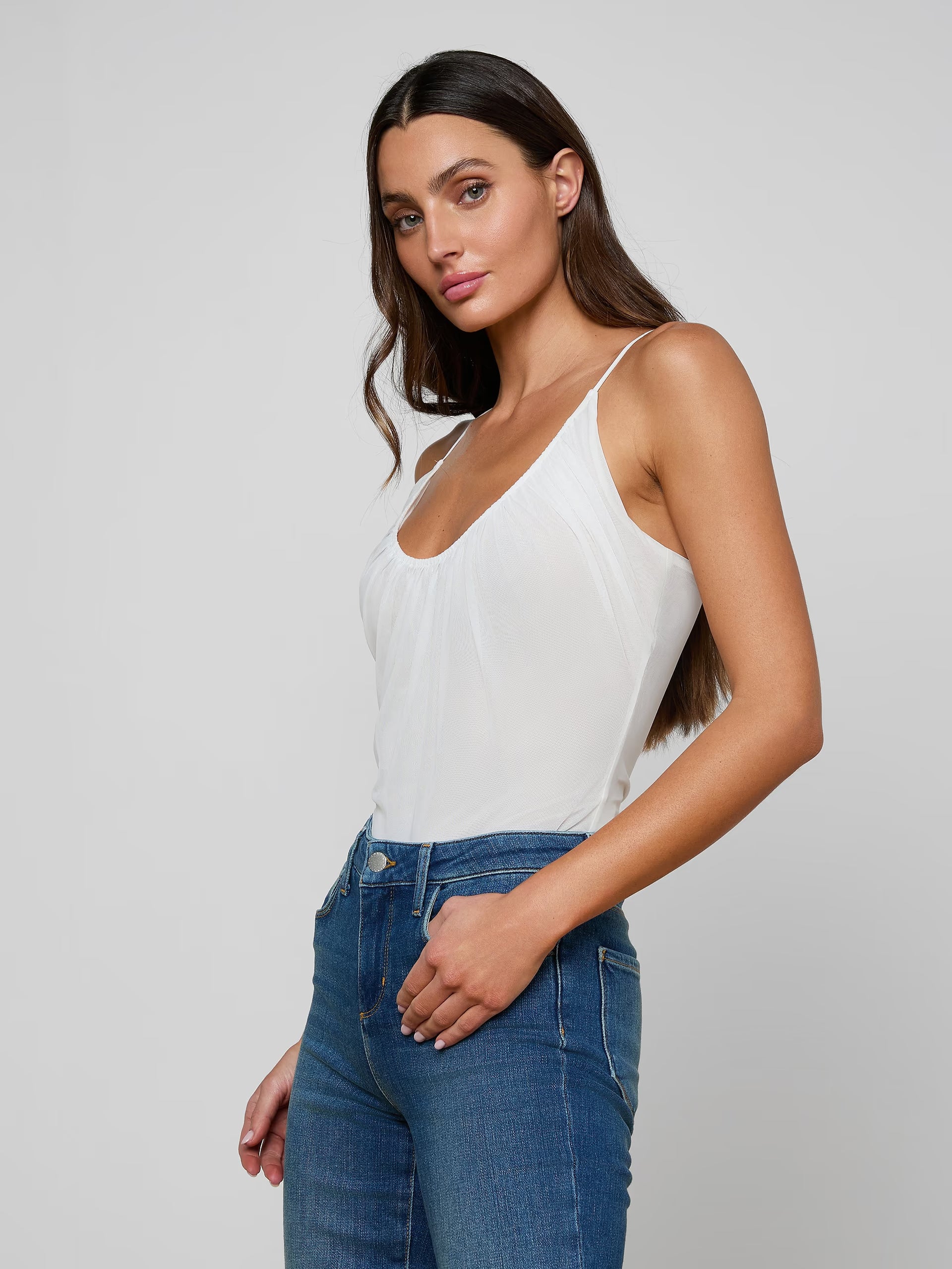L'Agence Gelina Ruched Bodysuit White