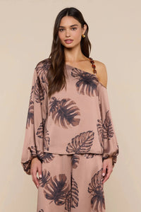 L'Agence Blouse Asami Chaîne Une Épaule Noisette Multi Grande Palme