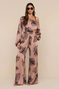 L'Agence Blouse Asami Chaîne Une Épaule Noisette Multi Grande Palme