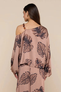 L'Agence Blouse Asami Chaîne Une Épaule Noisette Multi Grande Palme