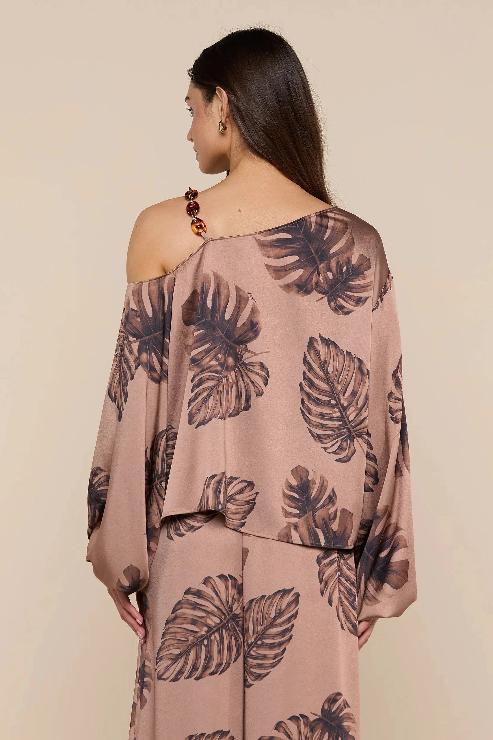 L'Agence Blouse Asami Chaîne Une Épaule Noisette Multi Grande Palme