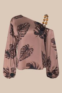 L'Agence Blouse Asami Chaîne Une Épaule Noisette Multi Grande Palme