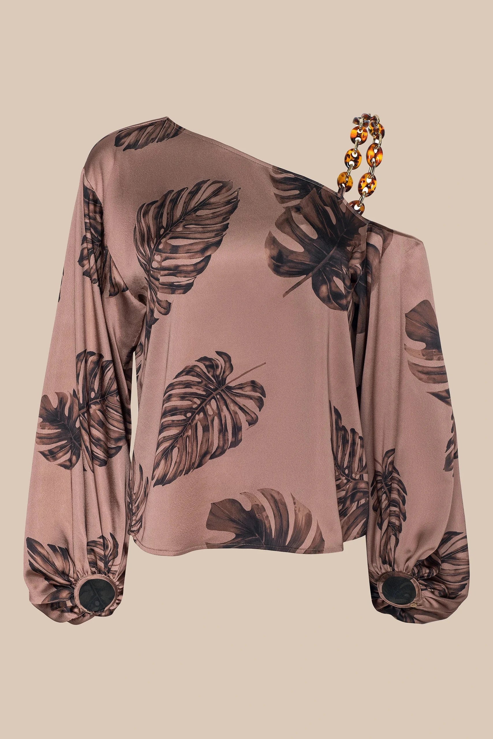 L'Agence Blouse Asami Chaîne Une Épaule Noisette Multi Grande Palme