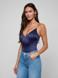 L'Agence Dara Stretch-Satin Bodysuit Midnight
