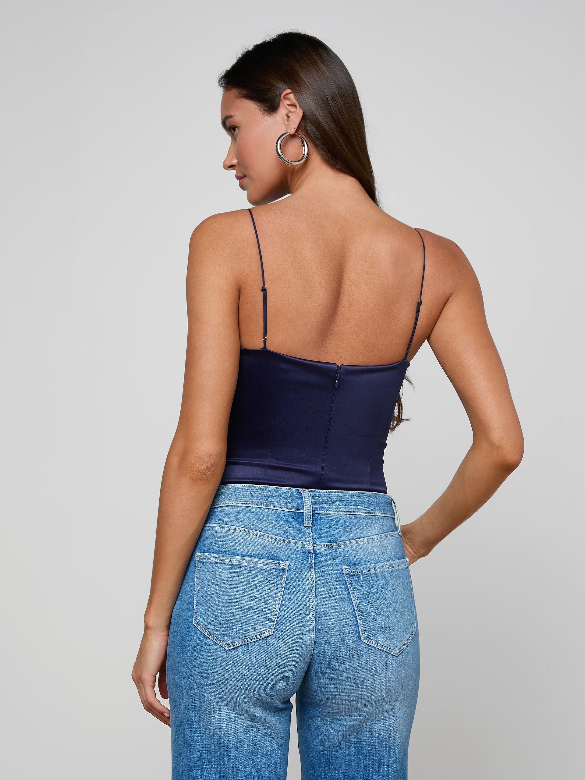 L'Agence Dara Stretch-Satin Bodysuit Midnight