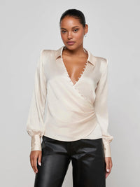 L'Agence Bernice Satin Wrap Blouse