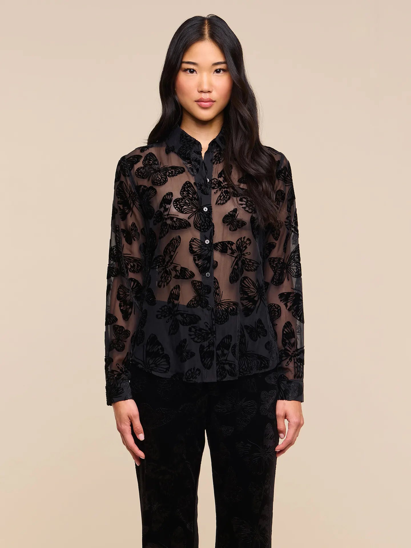 L'Agence Laurent Button-Up Blouse Black Butterfly