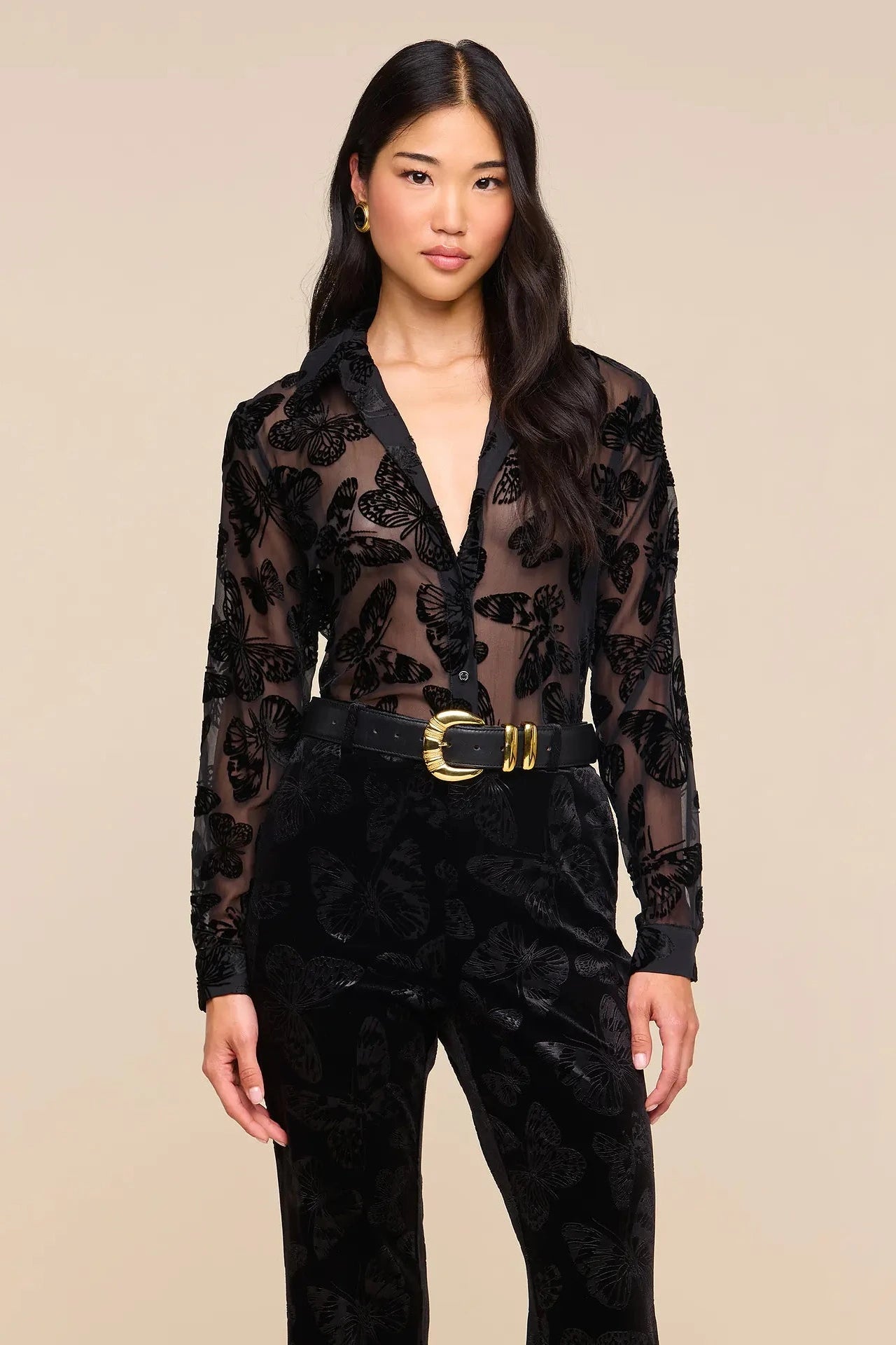 L'Agence Laurent Button-Up Blouse Black Butterfly
