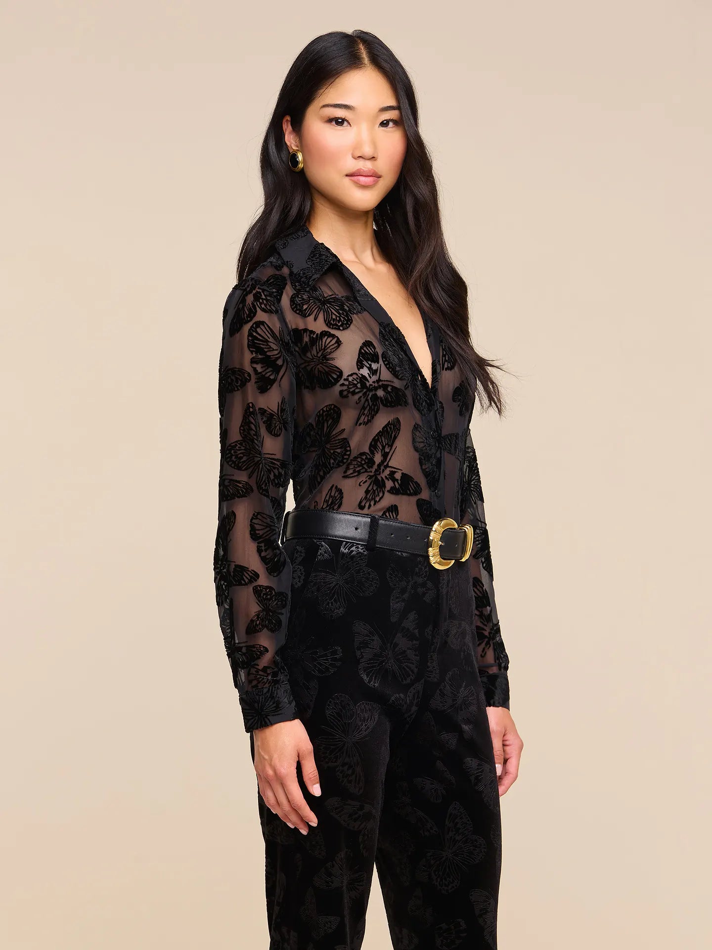 L'Agence Laurent Button-Up Blouse Black Butterfly