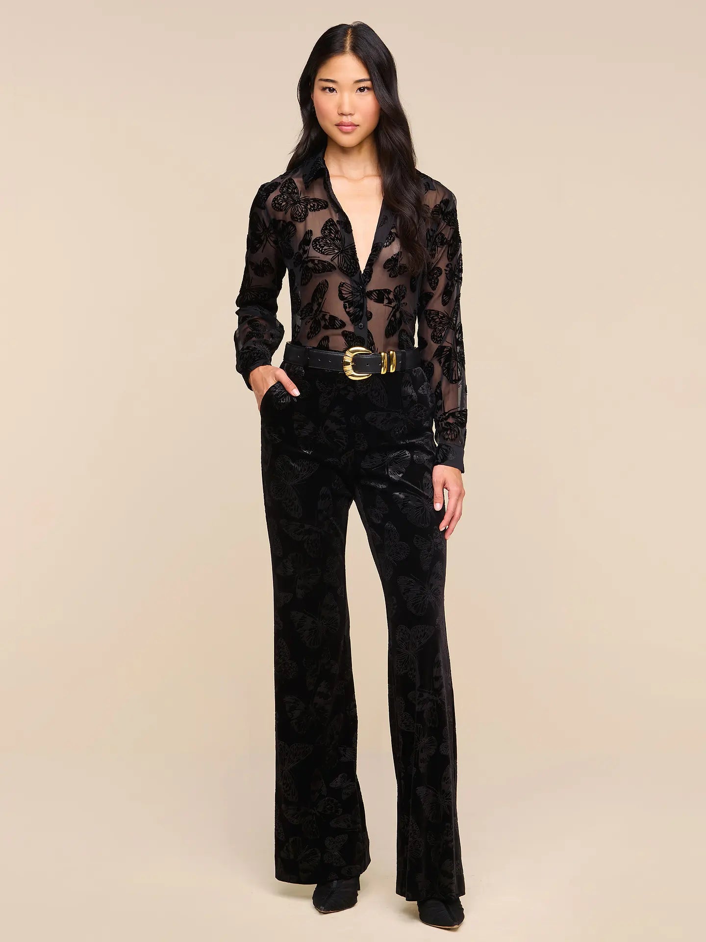 L'Agence Laurent Button-Up Blouse Black Butterfly