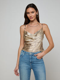 L'Agence Calista Silk Camisole Soft Macadamia Multi Small Horsebit Chain