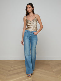 L'Agence Calista Silk Camisole Soft Macadamia Multi Small Horsebit Chain