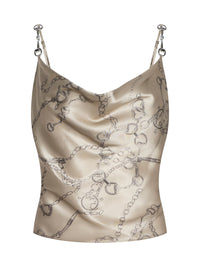 L'Agence Calista Silk Camisole Soft Macadamia Multi Small Horsebit Chain