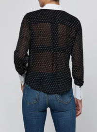 Blouse Sona L'Agence en popeline à col, noire et blanche à pois