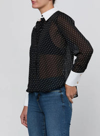 Blouse Sona L'Agence en popeline à col, noire et blanche à pois