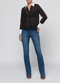 Blouse Sona L'Agence en popeline à col, noire et blanche à pois