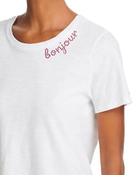 T-shirt raccourci Cinq A Sept Bonjour avec strass WGOB