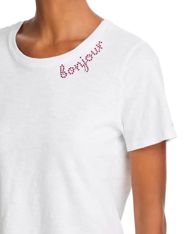 T-shirt raccourci Cinq A Sept Bonjour avec strass WGOB