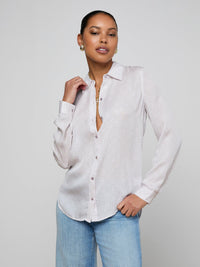 L'Agence Nina Silk Blouse Icy Lilac Linked Geo