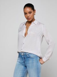L'Agence Nina Silk Blouse Icy Lilac Linked Geo