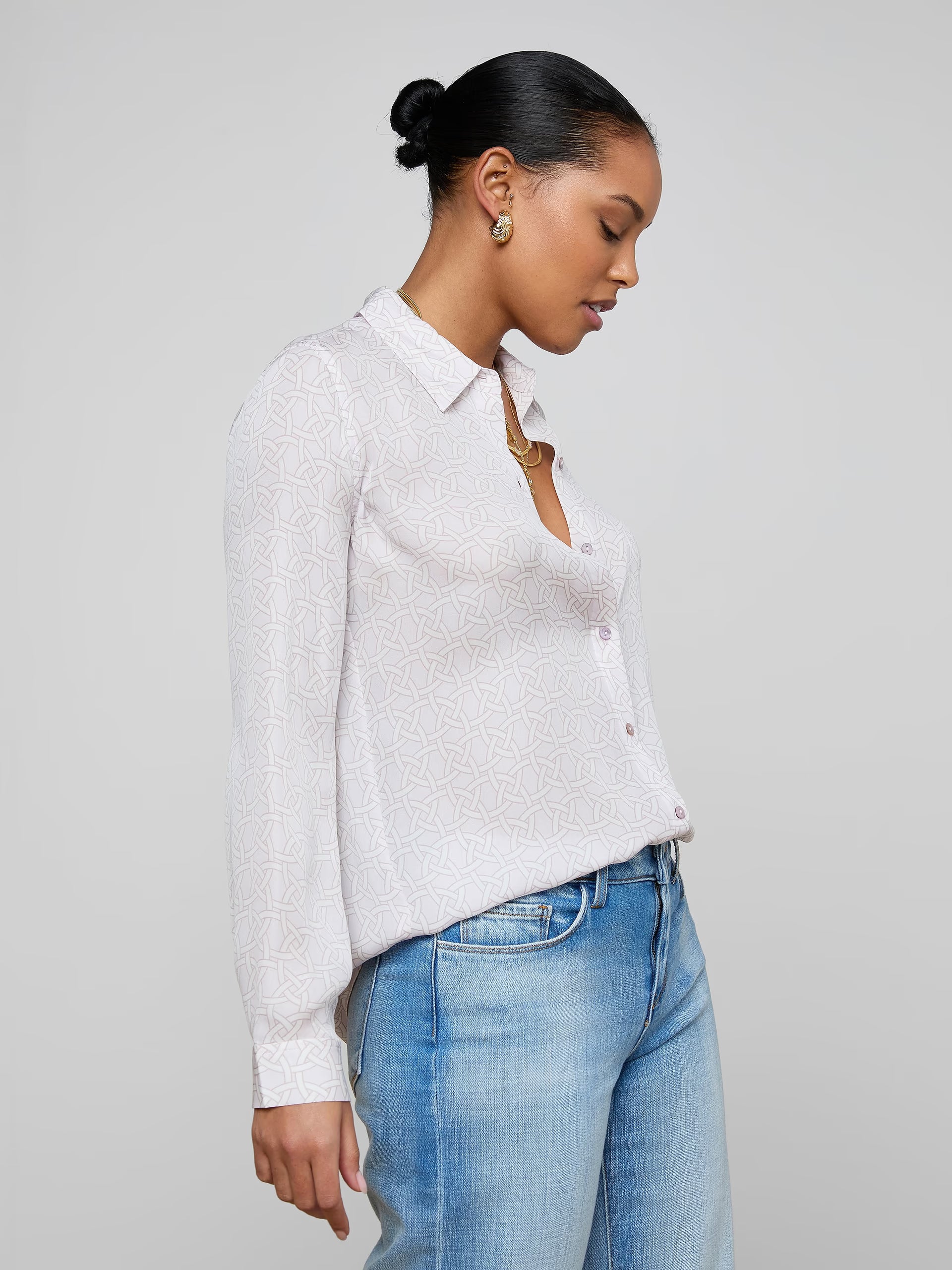 L'Agence Nina Silk Blouse Icy Lilac Linked Geo