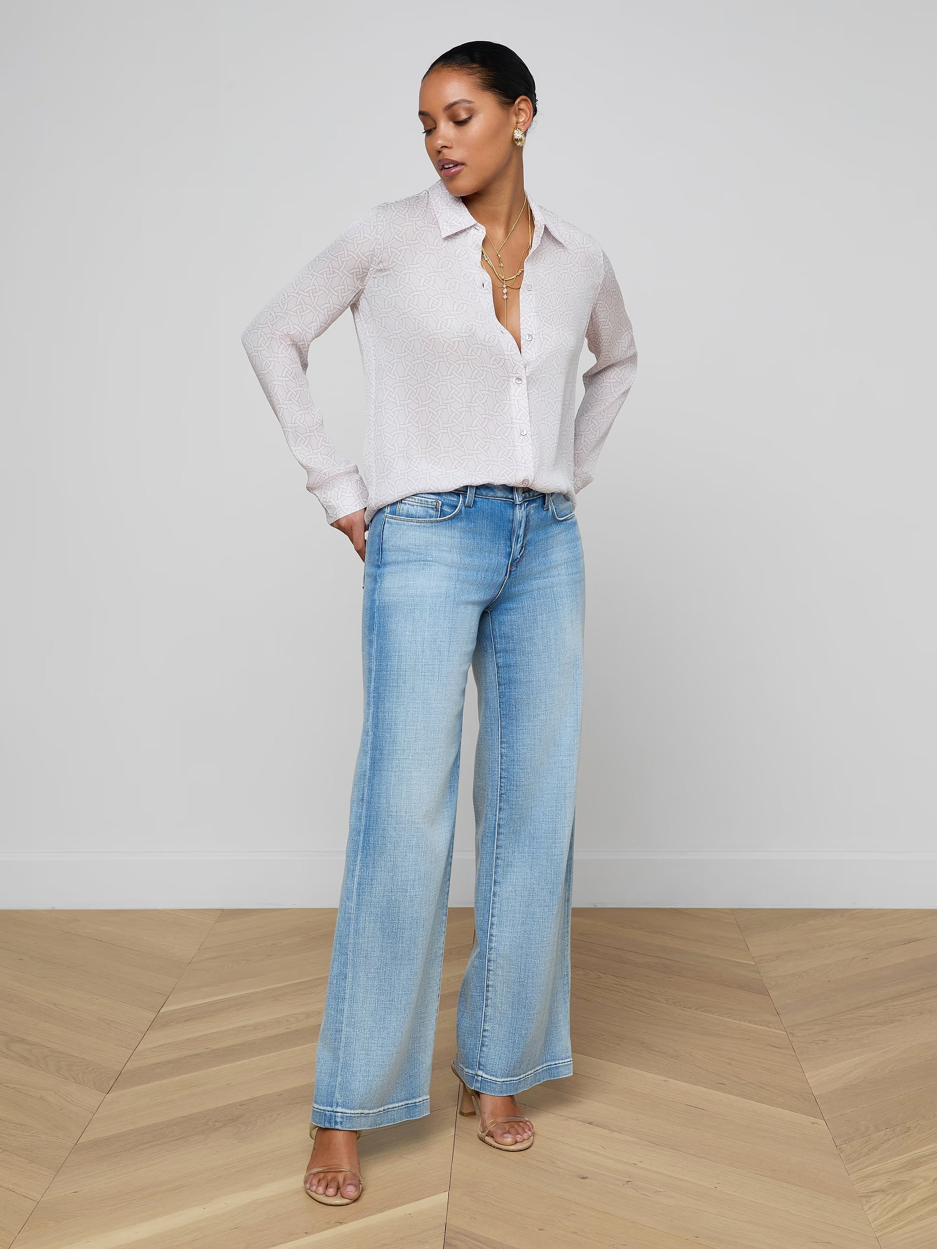 L'Agence Nina Silk Blouse Icy Lilac Linked Geo