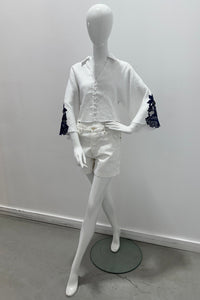 Purotatto Shirt With Macramé Embroidery White-Blue