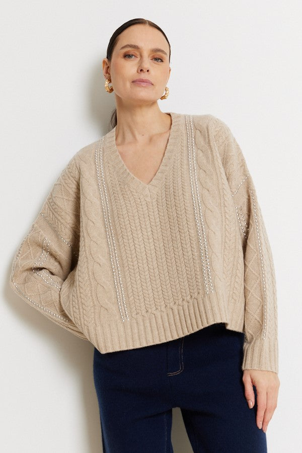 Not Shy V-Neck Soft Wool Sweater Santana