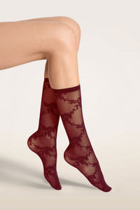 Wolford Floral Lace Socks Bordeaux