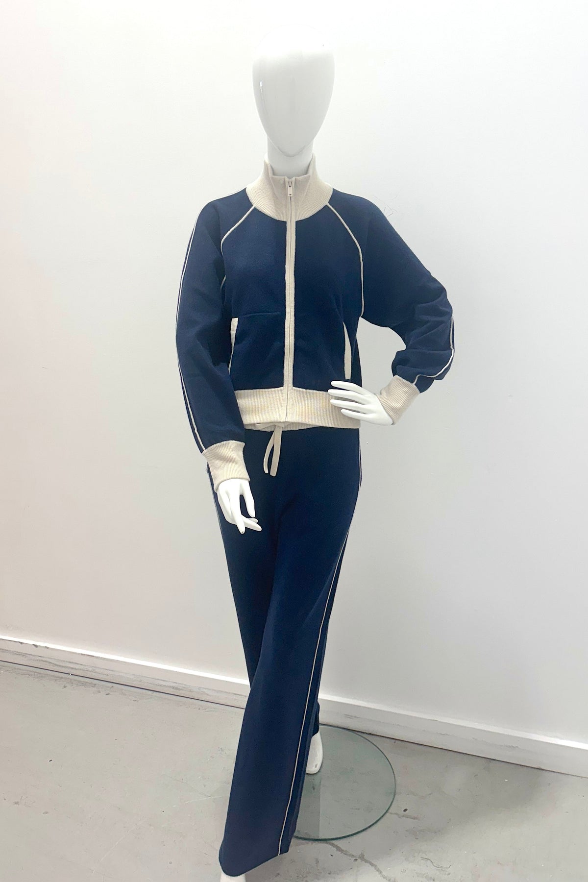 White + Warren Cashmere Blend Track Jacket Navy/Ivory