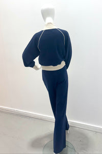White + Warren Cashmere Blend Track Jacket Navy/Ivory
