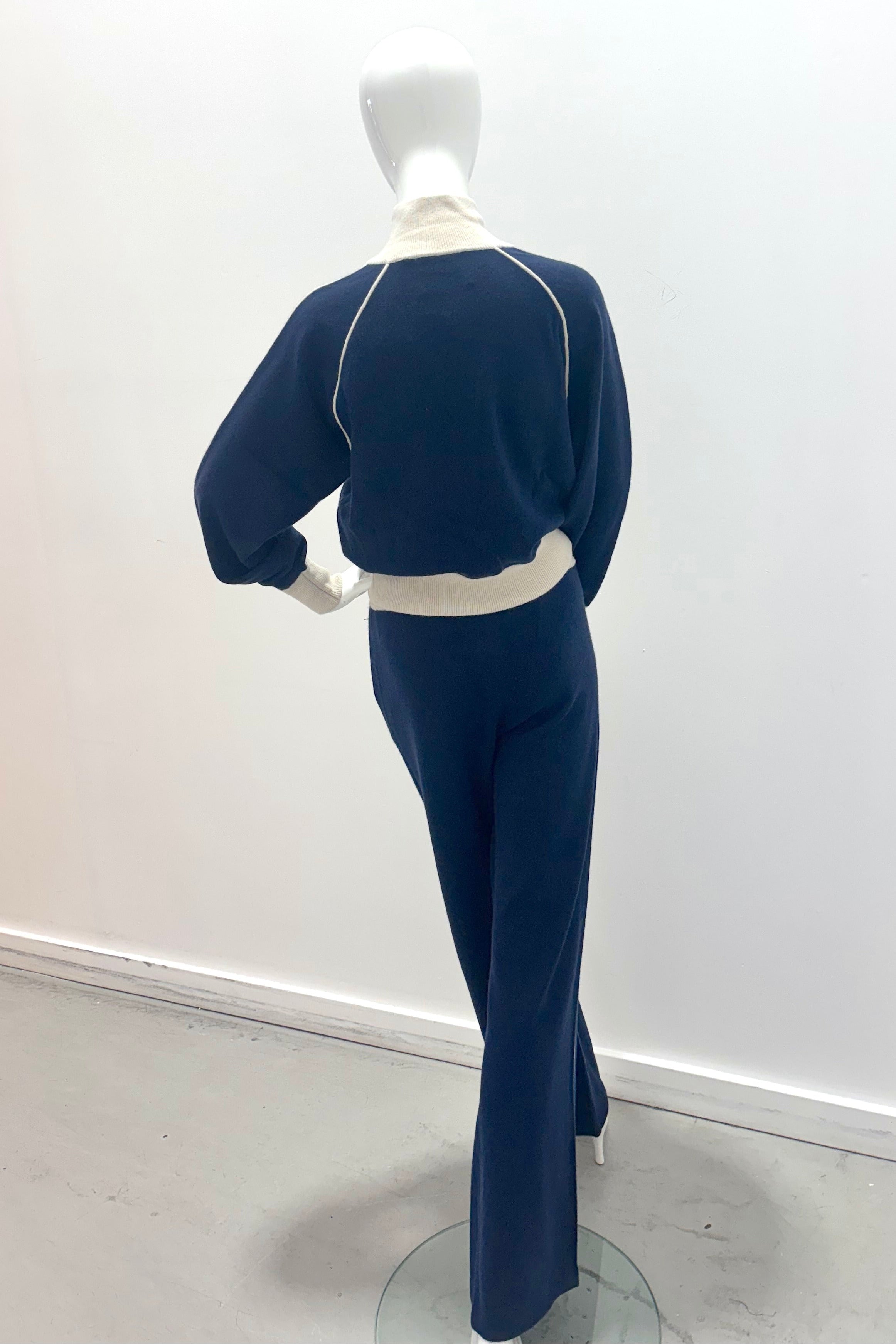 White + Warren Cashmere Blend Track Jacket Navy/Ivory