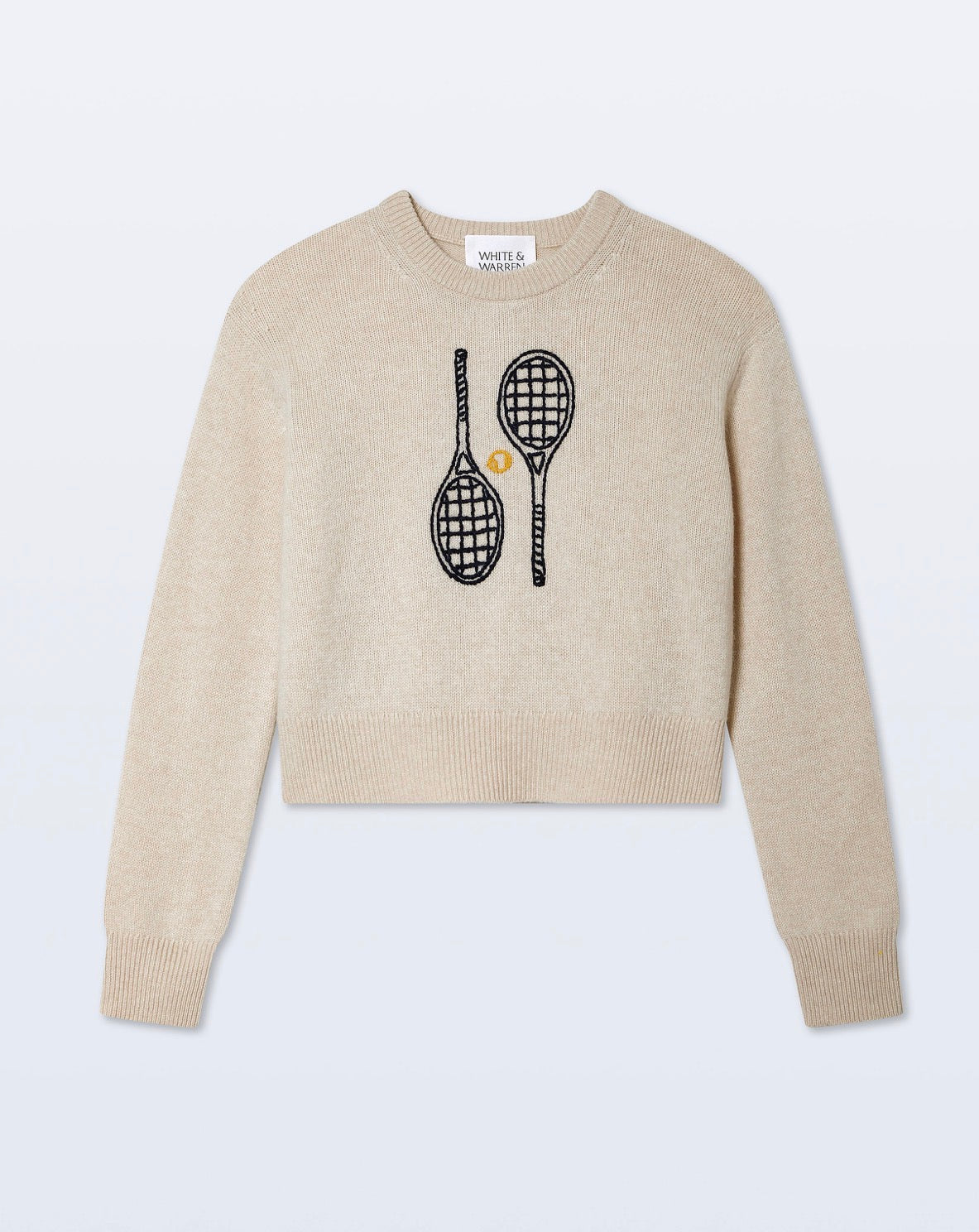 White + Warren Cashmere Tennis Racquet Sweatshirt Soft White Combo