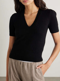 Frame Cashmere V-Neck Gather Sweater