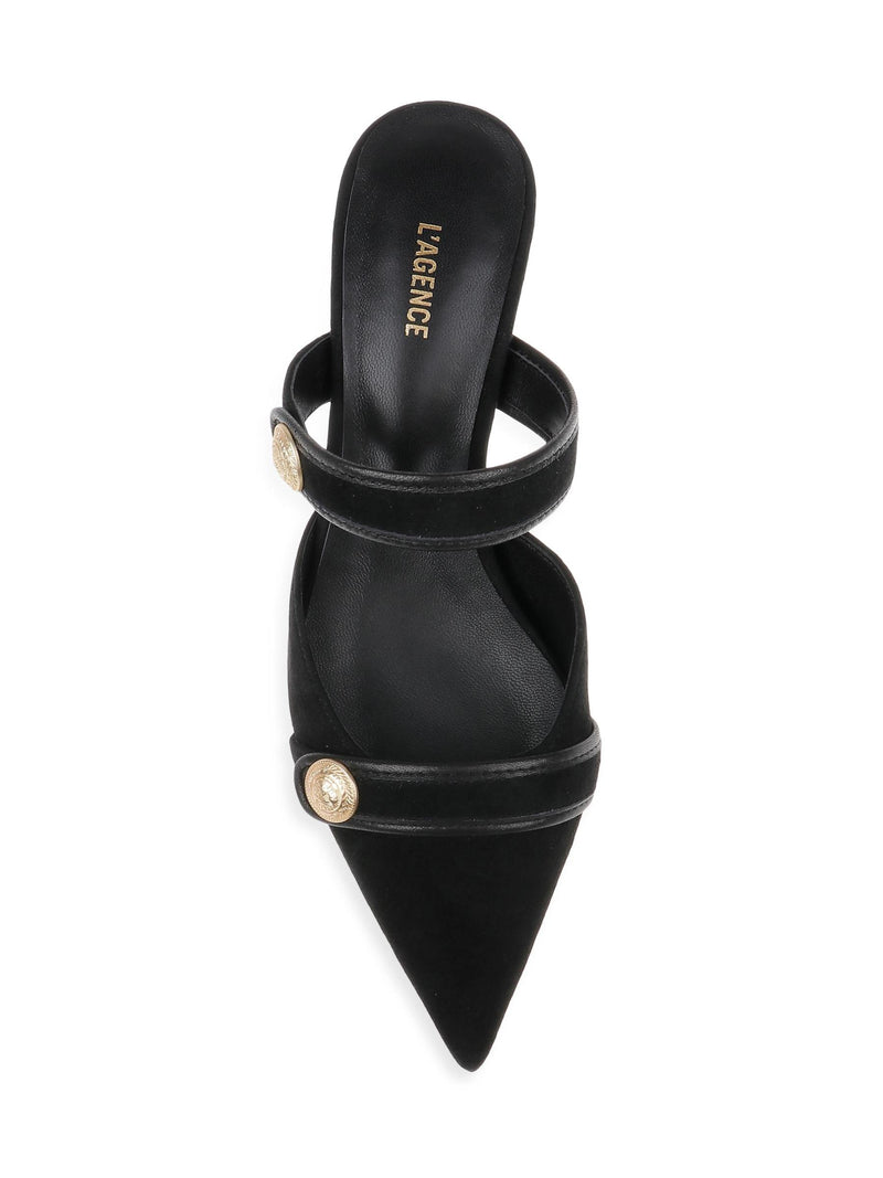 L'Agence Gilliane Mary Jane Black Suede Mule Sandal