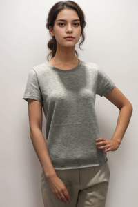 Majestic Filatures T-Shirt Col Rond Manches Courtes En Cachemire Gris