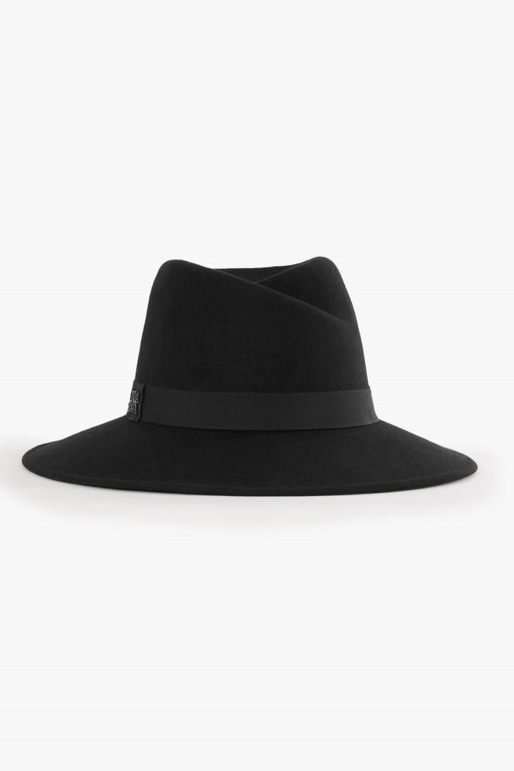 Cinzia Rocca Wool Fedora Hat With Fur-Like Effect - Black