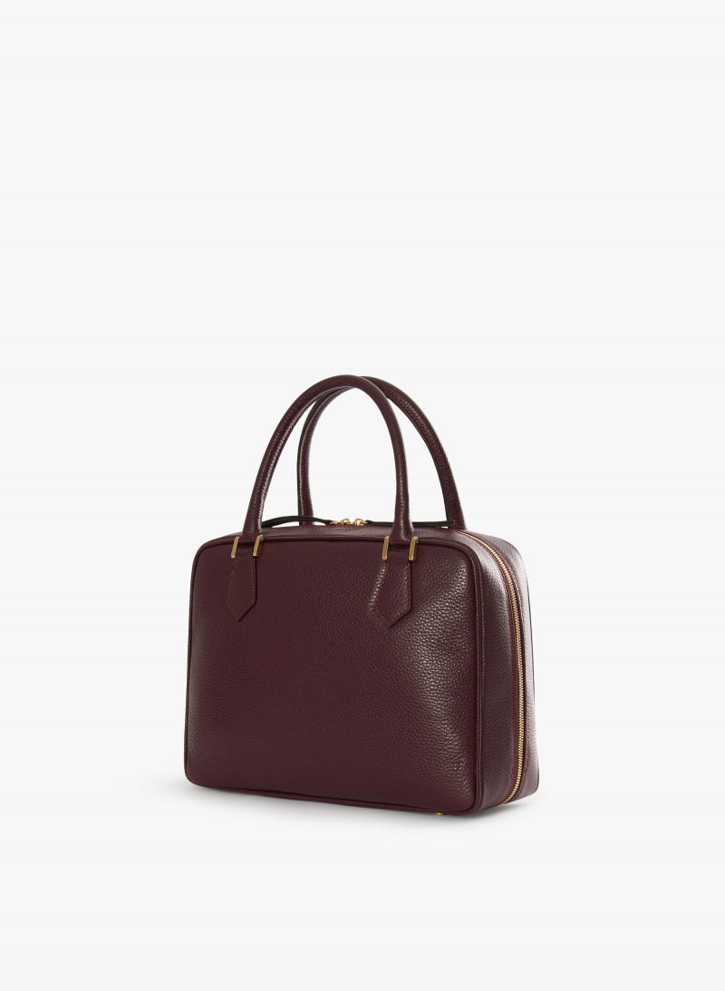 Cinzia Rocca Burgundy Genuine Leather Bag With Double Zip - Bordeaux
