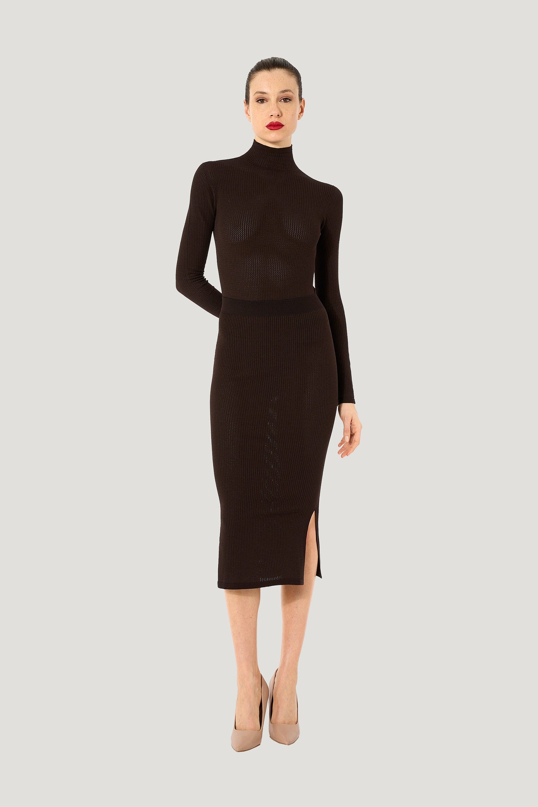 Jupe en micro résille sans coutures Wolford Chocolat noir