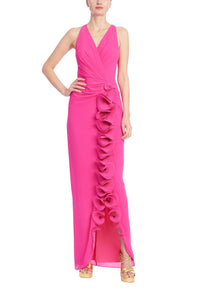 Badgley Mischka Halter Ruffle Skirt Magenta