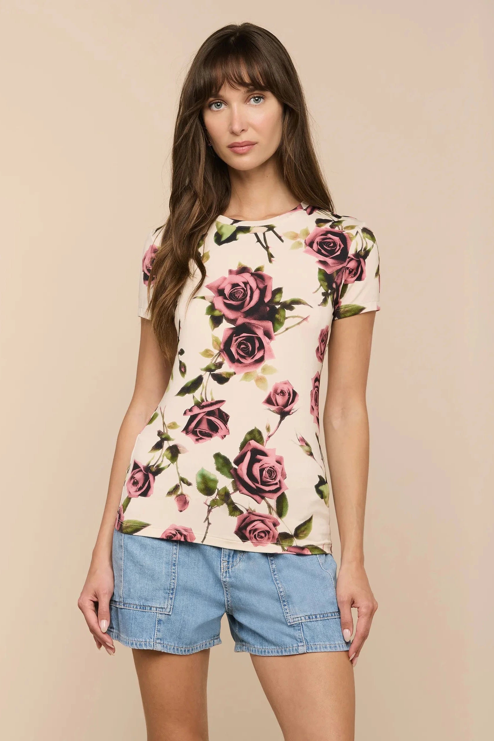 L'Agence Ressi Short-Sleeve Crew Ecru Rose