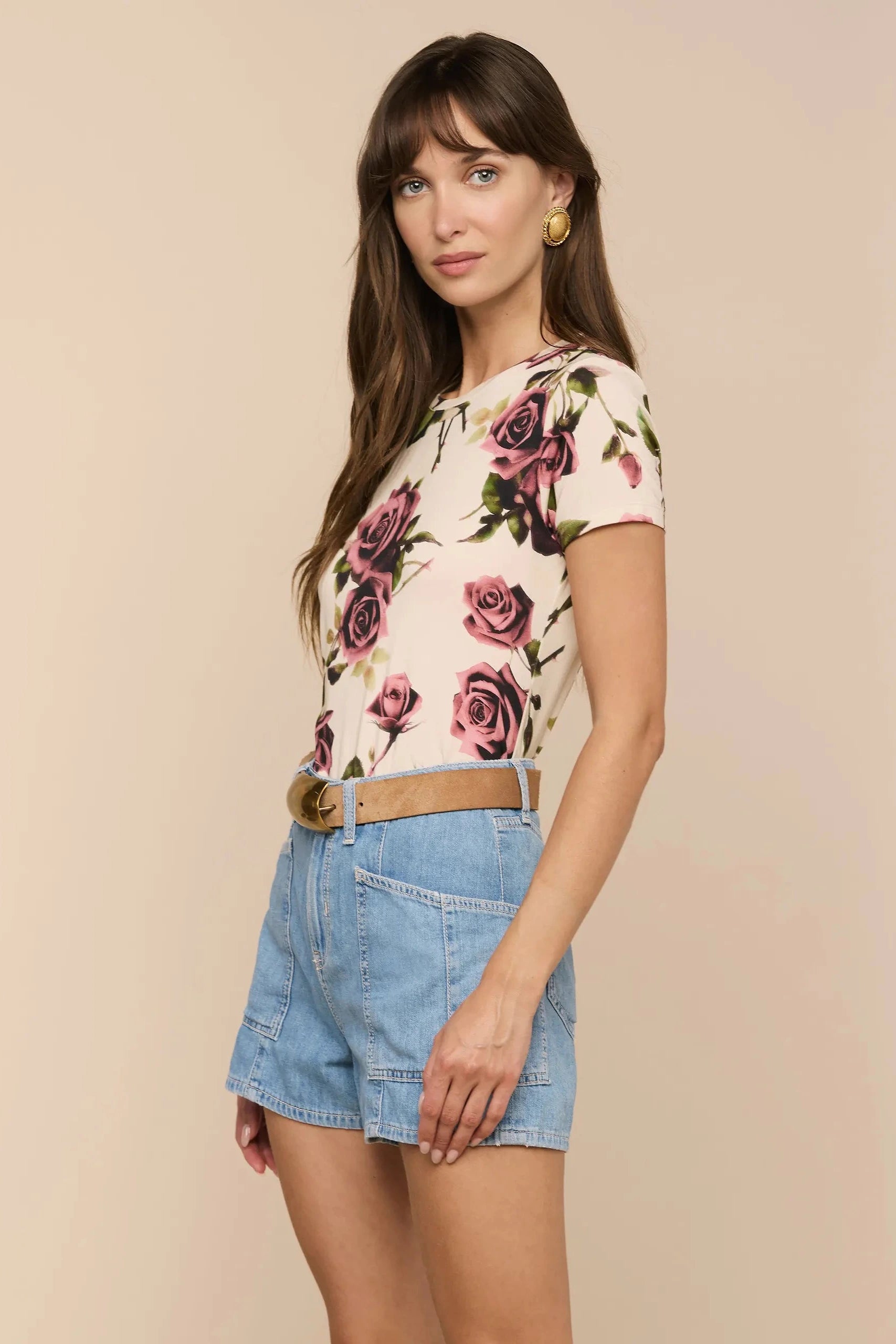 L'Agence Ressi Short-Sleeve Crew Ecru Rose