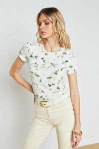 L'Agence Ressi Crew Short Sleeve Floral Top