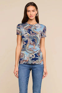 L'Agence Ressi Short-Sleeve Crew Neck - Midnight Besarabian Paisley