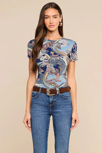 L'Agence Ressi Short-Sleeve Crew Neck - Midnight Besarabian Paisley